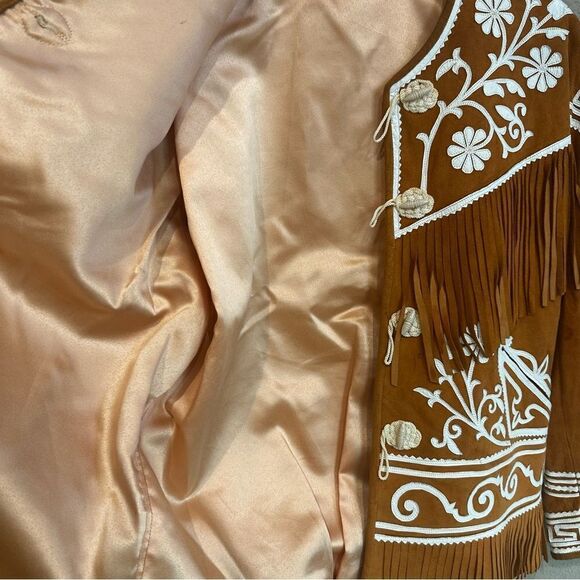 Vintage Cuera tamaulipeca jacket leather fringe handmade Rosenda embroidered - Picture 3 of 15